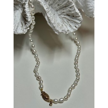 14K YELLOW GOLD CLASP FRESH WATER PEARL NECKLACE 18 Inch