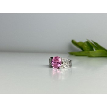925 Sterling Silver Pink & White CZ Ring Size 8