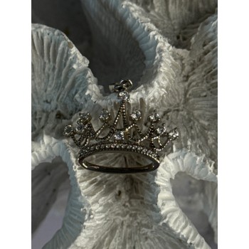 925 Sterling Silver Crown Diamonds Pendant Length 1 Inch