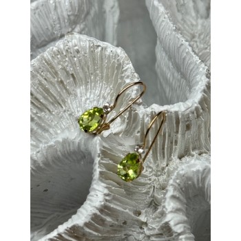 10K YELLOW GOLD PERIDOT & DIAMOND EARRINGS LENGHT 0.7 Inch