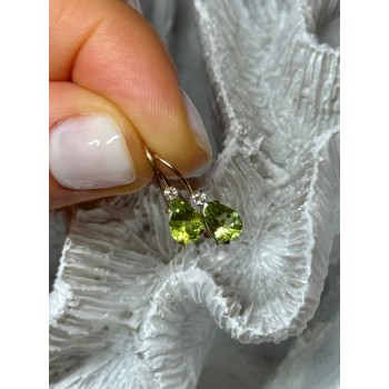 10K YELLOW GOLD PERIDOT & DIAMOND EARRINGS LENGHT 0.7 Inch