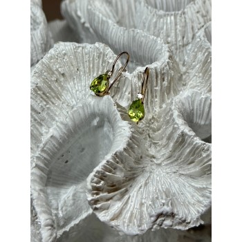 10K YELLOW GOLD PERIDOT & DIAMOND EARRINGS LENGHT 0.7 Inch