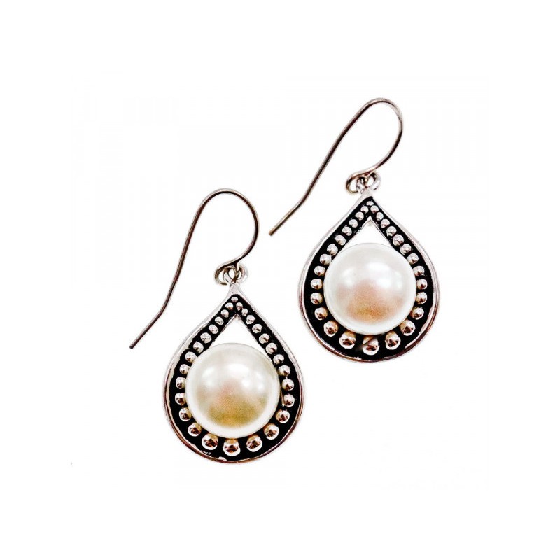 Vintage 925 Sterling Silver Pearls Earrings