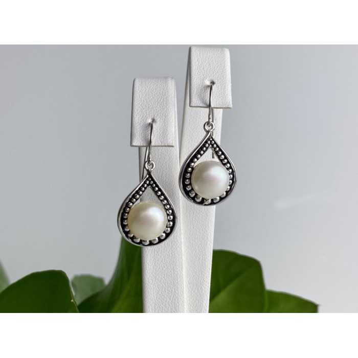 Vintage 925 Sterling Silver Pearls Earrings