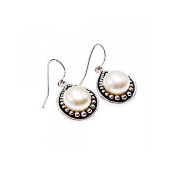 Vintage 925 Sterling Silver Pearls Earrings