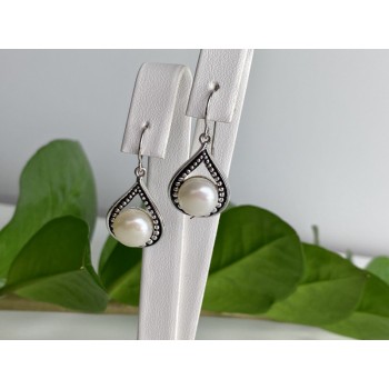 Vintage 925 Sterling Silver Pearls Earrings