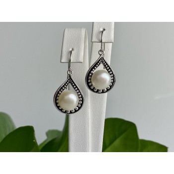 Vintage 925 Sterling Silver Pearls Earrings
