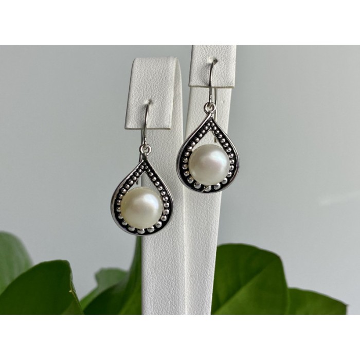 Vintage 925 Sterling Silver Pearls Earrings