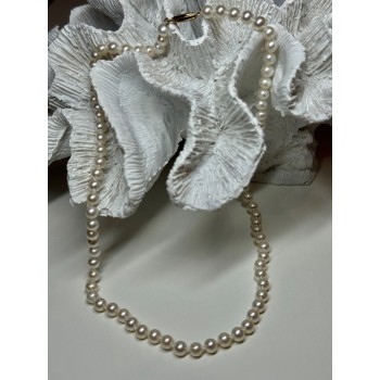 14K YELLOW GOLD CLAPS FRESH WATER PEARL NECKLACE 18 Inch