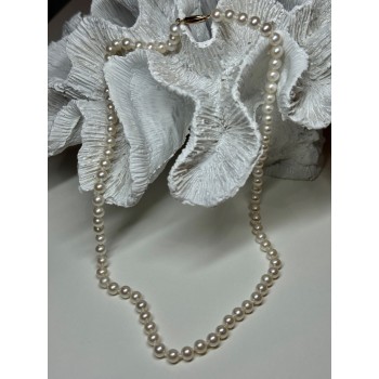 14K YELLOW GOLD CLAPS FRESH WATER PEARL NECKLACE 18 Inch