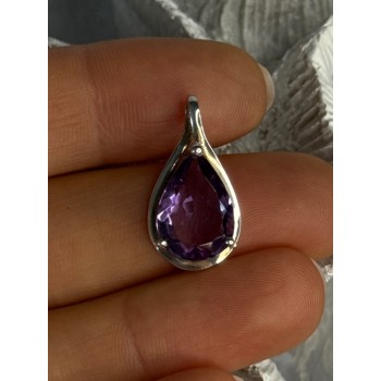 Classy 925 Sterling Silver Amethyst Pendant Length 0.90 Inch
