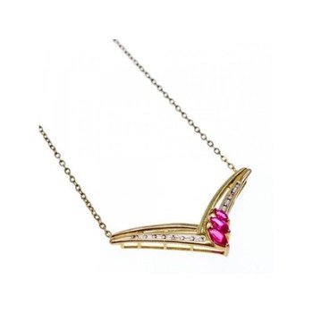925 Sterling Silver Gold Plated Pink Topaz & Diamonds Necklace