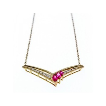 925 Sterling Silver Gold Plated Pink Topaz & Diamonds Necklace