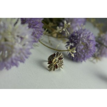 925 Sterling Silver Heliodor, Almandine & Marcasites Ring Size 8