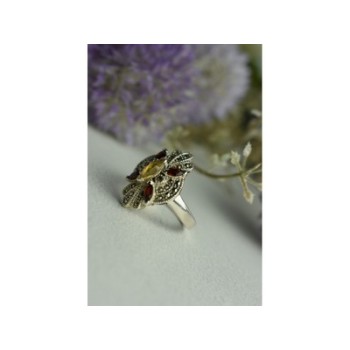 925 Sterling Silver Heliodor, Almandine & Marcasites Ring Size 8