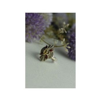 925 Sterling Silver Heliodor, Almandine & Marcasites Ring Size 8