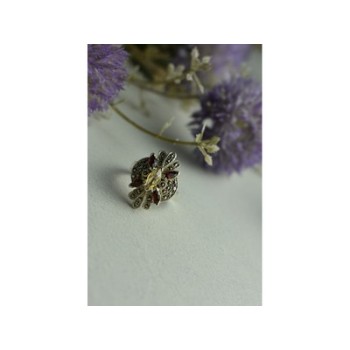 925 Sterling Silver Heliodor, Almandine & Marcasites Ring Size 8