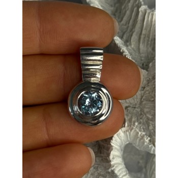 925 Sterling Silver Blue Topaz Pendant Length 1 Inch