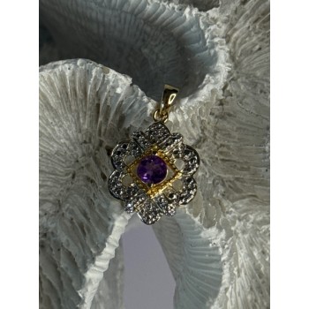 925 Sterling Silver Gold Plated Amethyst Pendant Length 1 Inch