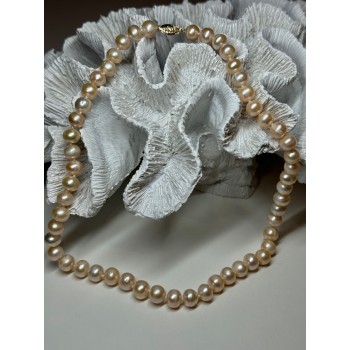 14K YELLOW GOLD CLASP FRESH WATER PINK PEARL NECKLACE 18 Inch