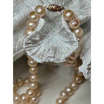 14K YELLOW GOLD CLASP FRESH WATER PINK PEARL NECKLACE 18 Inch