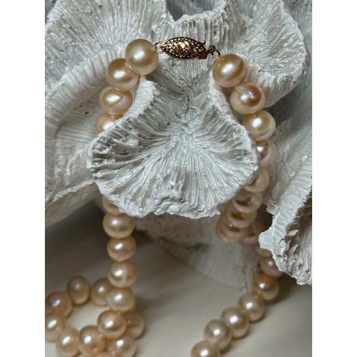 14K YELLOW GOLD CLASP FRESH WATER PINK PEARL NECKLACE 18 Inch