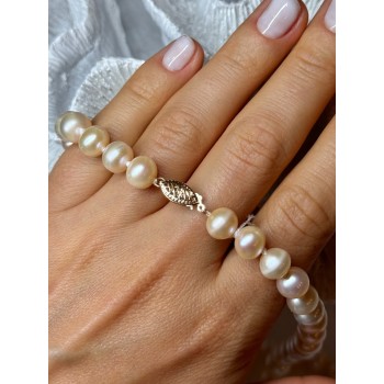 14K YELLOW GOLD CLASP FRESH WATER PINK PEARL NECKLACE 18 Inch