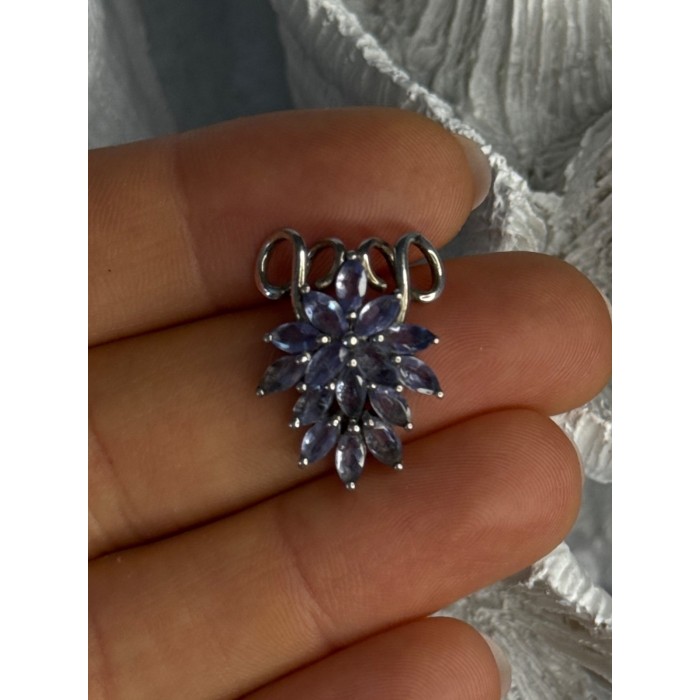 925 Sterling Silver Tanzanite Flower Pendant Length 0.80 Inch
