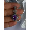 925 Sterling Silver Amethyst & Marcasite Pendant Length 1.50 Inch