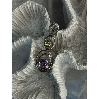 925 Sterling Silver Amethyst & Peridot & Topaz Pendant Length 1.30 Inch