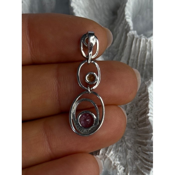 925 Sterling Silver Amethyst & Peridot & Topaz Pendant Length 1.30 Inch