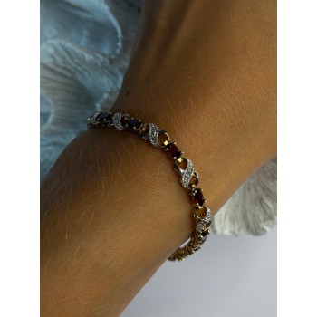 925 Sterling Silver Gold Plated Garnet Bracelet Length 7.5