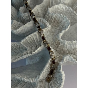 925 Sterling Silver Gold Plated Garnet Bracelet Length 7.5
