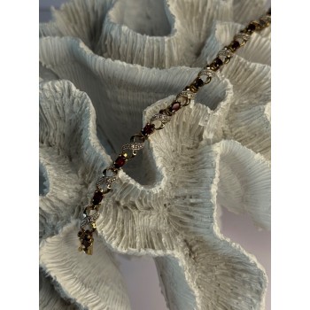925 Sterling Silver Gold Plated Garnet Bracelet Length 7.5