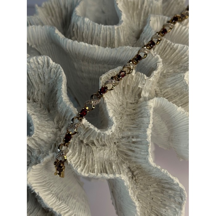 925 Sterling Silver Gold Plated Garnet Bracelet Length 7.5