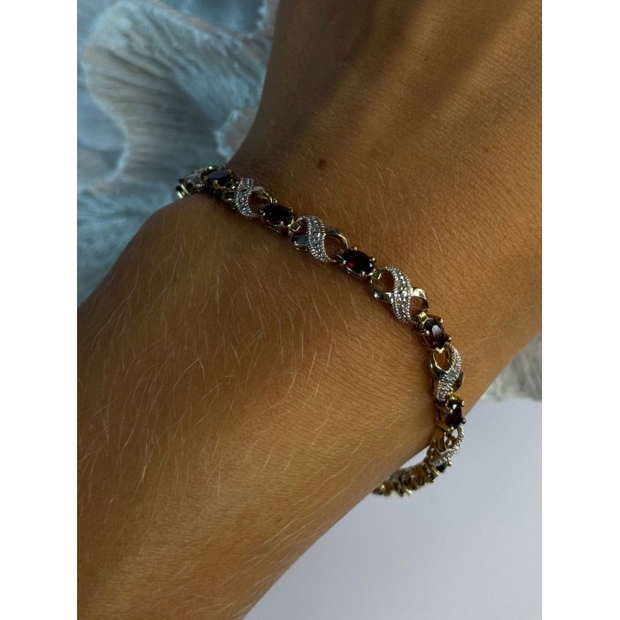 925 Sterling Silver Gold Plated Garnet Bracelet Length 7.5