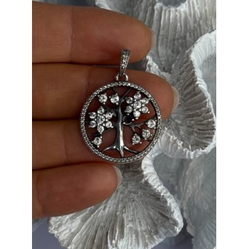 Authentic Pandora Tree Of Life 925 Sterling Silver CZ Pendant Length 1.30 Inch