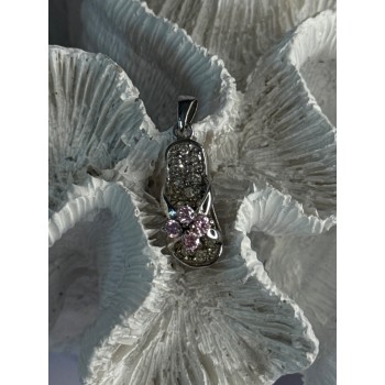 Ws 925 Sterling Silver Flip Flop Sandal Pink & White CZ Pendant Length 1.30 Inch