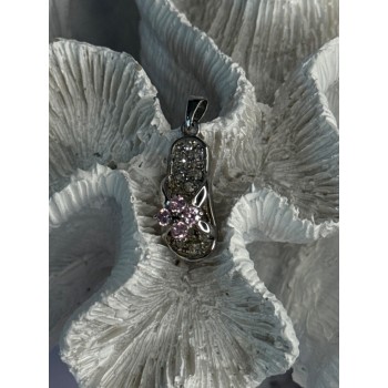 Ws 925 Sterling Silver Flip Flop Sandal Pink & White CZ Pendant Length 1.30 Inch