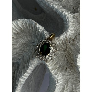 925 Sterling Silver Gold Plated Emerald & Beryl Pendant Length 0.80 Inch