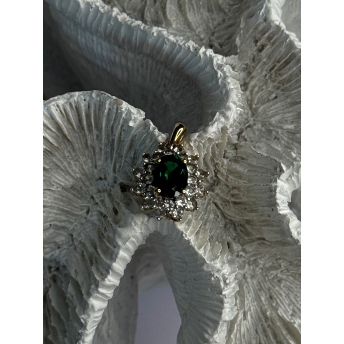 925 Sterling Silver Gold Plated Emerald & Beryl Pendant Length 0.80 Inch