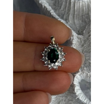 925 Sterling Silver Gold Plated Emerald & Beryl Pendant Length 0.80 Inch