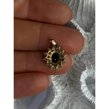 925 Sterling Silver Gold Plated Emerald & Beryl Pendant Length 0.80 Inch