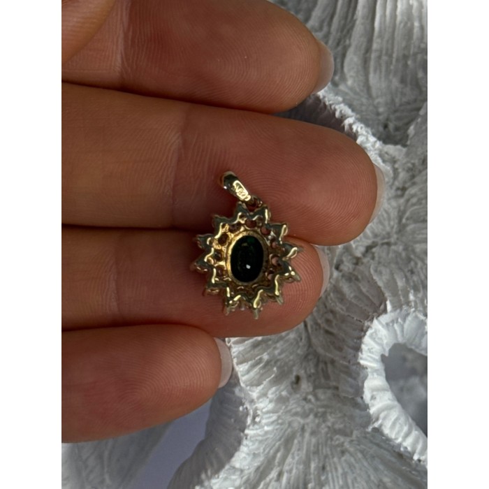 925 Sterling Silver Gold Plated Emerald & Beryl Pendant Length 0.80 Inch