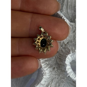 925 Sterling Silver Gold Plated Emerald & Beryl Pendant Length 0.80 Inch