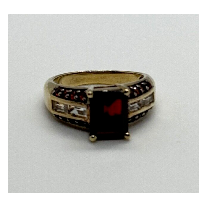 925 Sterling Silver Gold Plated Garnet & Goshenite Ring Size 6