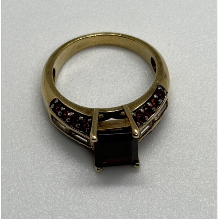 925 Sterling Silver Gold Plated Garnet & Goshenite Ring Size 6