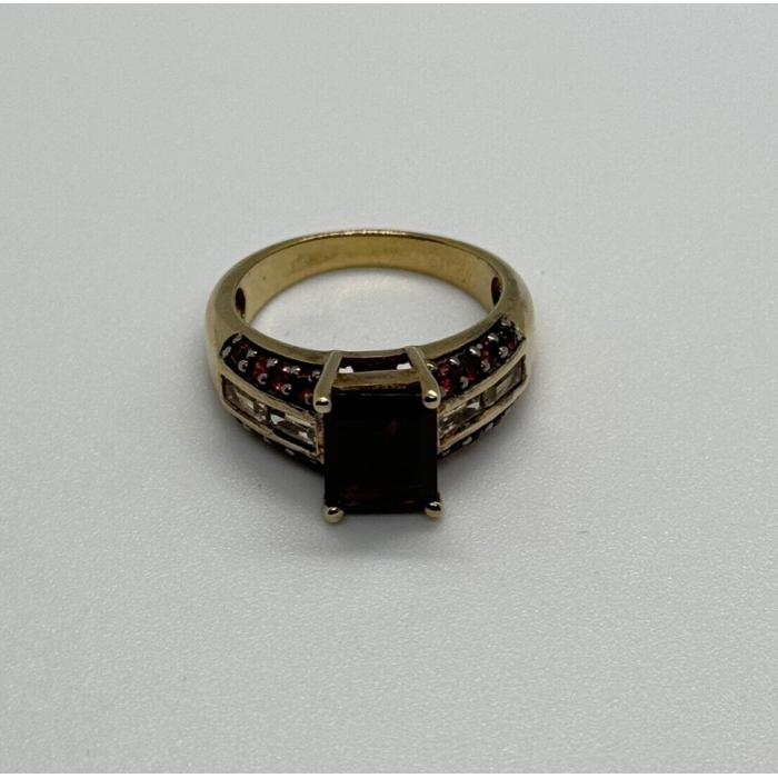 925 Sterling Silver Gold Plated Garnet & Goshenite Ring Size 6