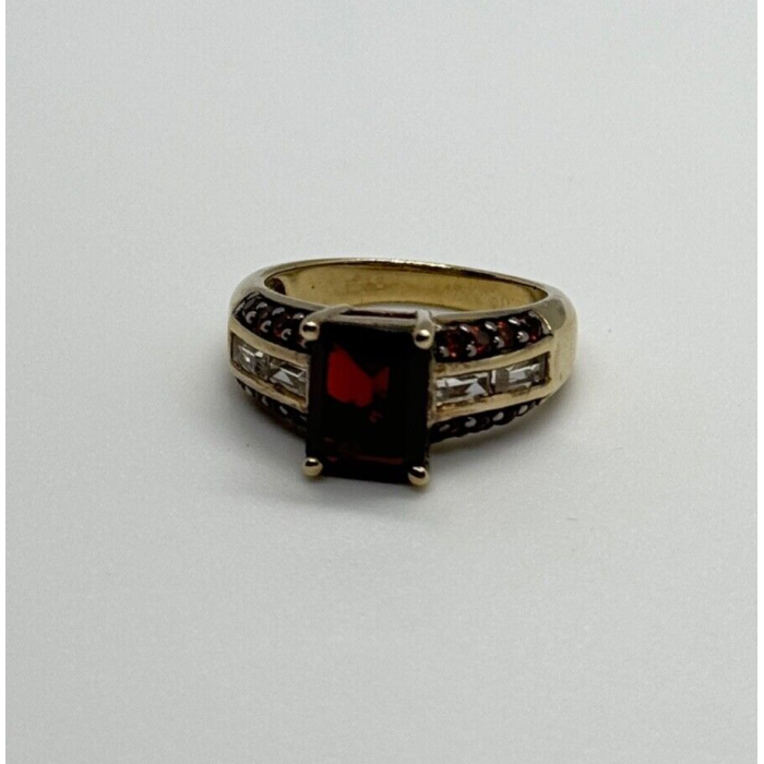 925 Sterling Silver Gold Plated Garnet & Goshenite Ring Size 6