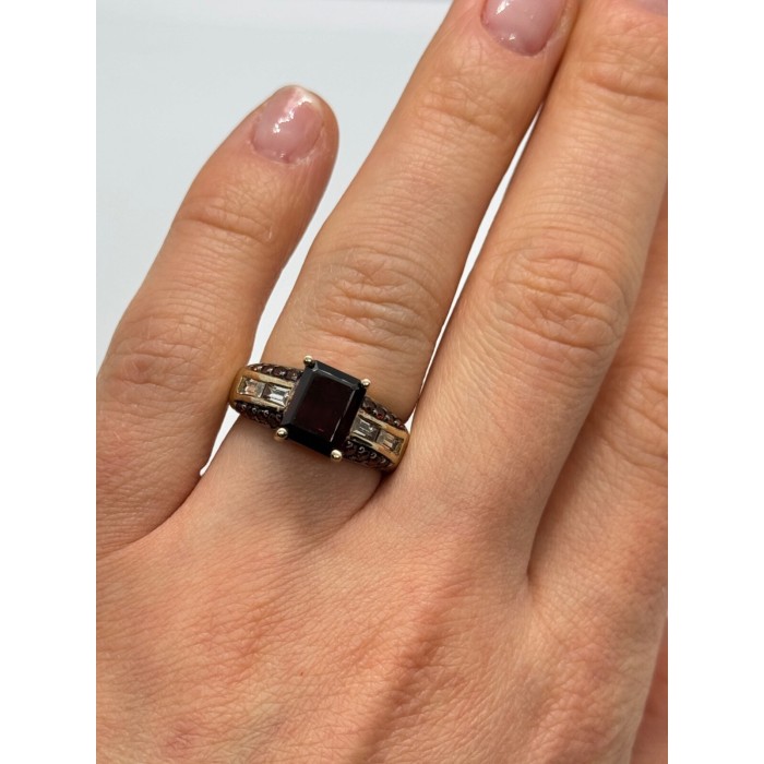 925 Sterling Silver Gold Plated Garnet & Goshenite Ring Size 6